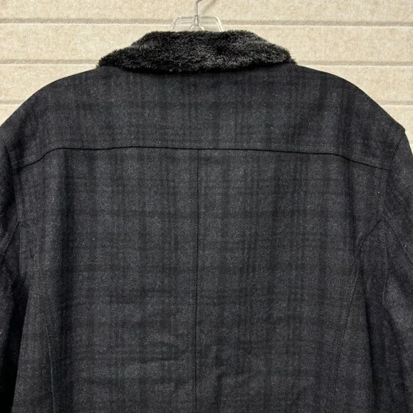 Marc Anthony Black Windowpane Plaid Lined Jacket Faux Fur Collar Men’s XL - Picture 5 of 14